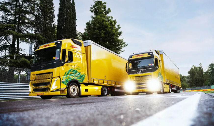 Lkw-Flotte von DHL fährt nachhaltig für die Formel 1 