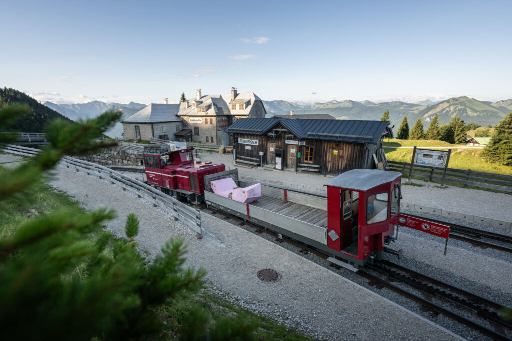 Enzi am Schafberg – Zum 25-jährigen Jubiläum des MuseumsQuartier Wien reist ein Enzi, das ikonische Sitzmöbel des MQ, durch ganz Österreich. In Kooperation mit den Austrian Leading Sights besucht es zahlreiche Sehenswürdigkeiten. Wie ein gereister Koffer wird das Enzi mit bunten Stickern beklebt, die seine Route sichtbar machen und an die Reisekultur des 20 Jahrhunderts erinnern.